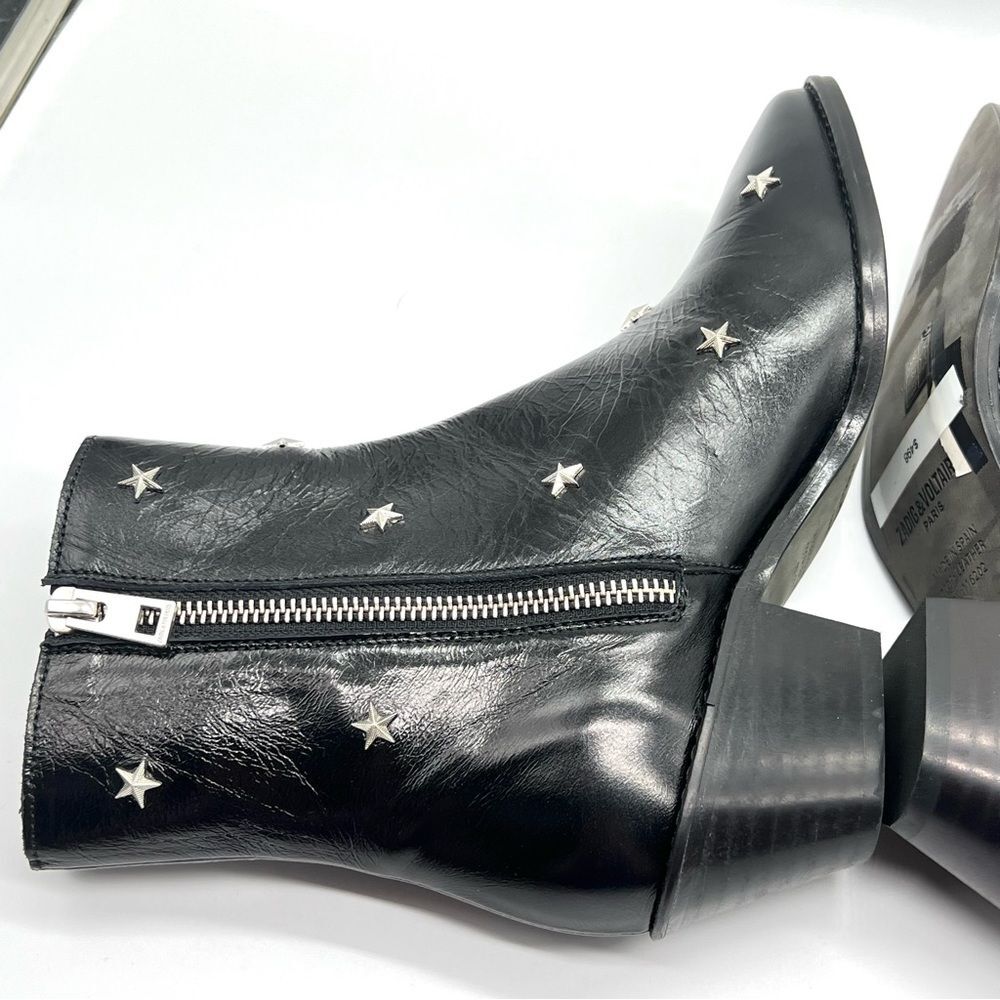 ZADIG & VOLTAIRE Womens Size 36 Tyler Vintage Stars Black Leather Ankle Boots - Picture 7 of 13
